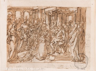 Das Urteil Salomos, Vorentwurf für "Spiritus Sapientiae" (Der Geist der Weisheit), Platte 1 in der Druckserie "Die sieben Gaben des Heiligen Geistes" von Jan van der Straet, called Stradanus