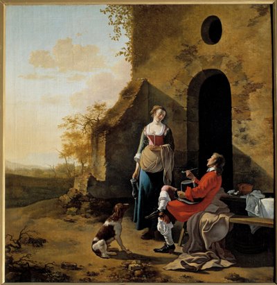 Galantes Gespräch am Eingang eines Gasthauses von Jan van der the Elder Meer