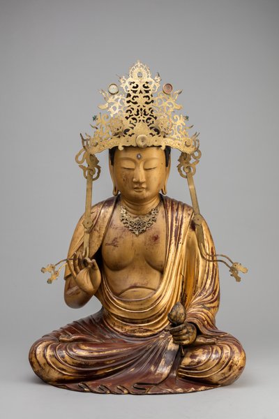 Bodhisattva Kannon mit einer Lotusblüte (Holz, Vergoldung und Lack) von Japanese School