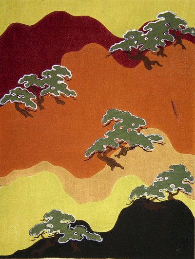 Stoffdesign eines Berges mit Bäumen, Ende des 19. Jahrhunderts von Japanese School