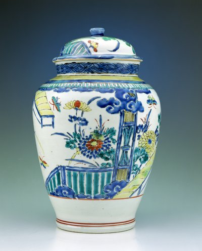 Gefäß und Deckel mit Kakiemon-Emaille dekoriert, um 1680 von Japanese School