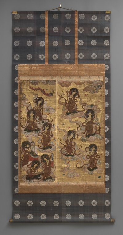 Wandmalerei: Abstieg von fünfundzwanzig Bodhisattvas (Begleiter der Amitabha-Triade), 18. Jahrhundert von Japanese School