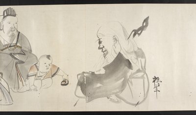 Zwei Erwachsene und ein Kind, aus Yoshida Seisai von Japanese School