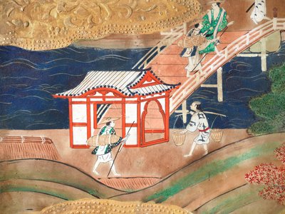 Osakazu Byobu - Japanischer achtteiliger Wandschirm von Japanese School