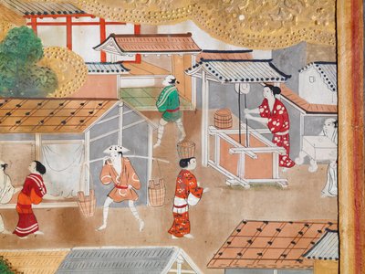 Osakazu Byobu - Japanischer achtteiliger Wandschirm von Japanese School