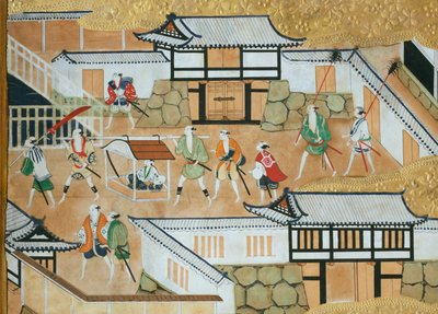 Osakazu Byobu - Japanischer achtteiliger Wandschirm von Japanese School