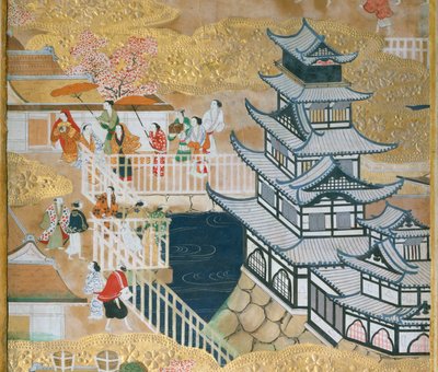Osakazu Byobu - Japanischer achtteiliger Wandschirm von Japanese School