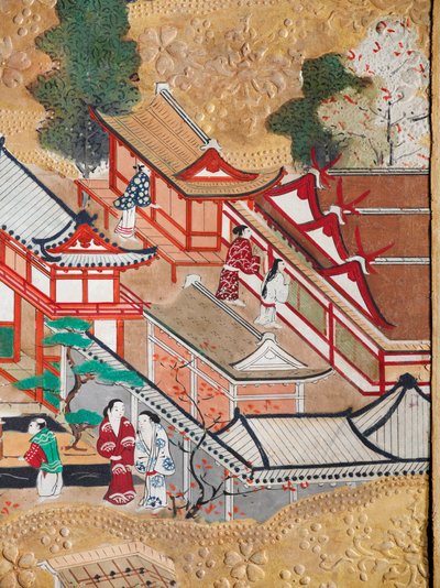 Osakazu Byobu - Japanischer achtteiliger Wandschirm von Japanese School