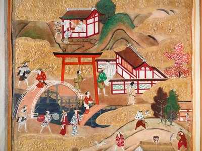 Osakazu Byobu - Japanischer achtteiliger Paravent von Japanese School