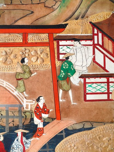 Osakazu Byobu - Japanischer achtteiliger Paravent von Japanese School
