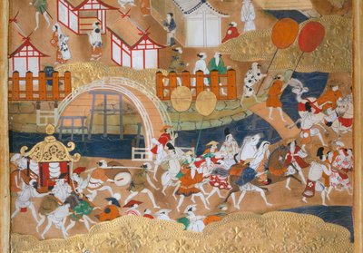 Osakazu Byobu - Japanischer achtteiliger Paravent von Japanese School