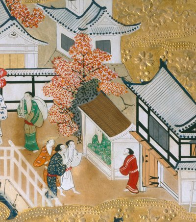 Osakazu Byobu - Japanischer achtteiliger Paravent von Japanese School