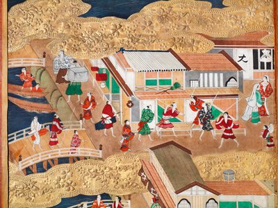 Osakazu Byobu - Japanischer achtteiliger Paravent von Japanese School