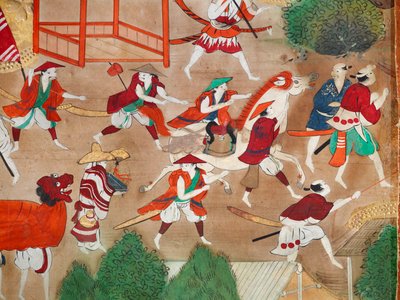 Osakazu Byobu - Japanischer achtteiliger Paravent von Japanese School