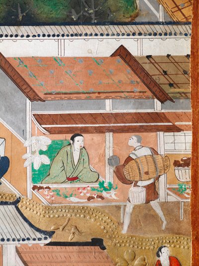 Osakazu Byobu - Japanischer achtteiliger Paravent von Japanese School