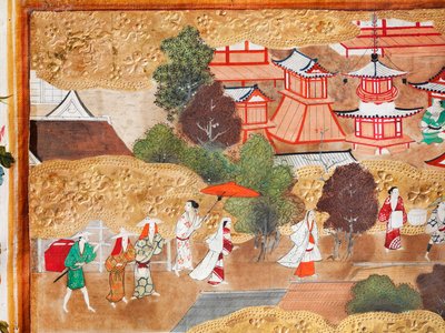 Osakazu Byobu - Japanischer achtteiliger Paravent von Japanese School
