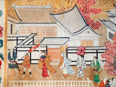 Osakazu Byobu - Japanischer achtteiliger Paravent von Japanese School