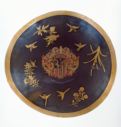 Schild mit den Wappen von Constantijn Ranst, für die Niederländische Ostindien-Kompanie, hergestellt in Bengalen und lackiert in Japan, ca. 1668 von Japanese School
