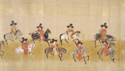 Sechste koreanische Gesandtschaft nach Japan in Meireki 1 zur Zeit der Nachfolge von Tokugawa Ietsuna im Jahr 1651, möglicherweise von Kano Masunobu (1625-94) (Rollbild) (Detail) von Japanese School