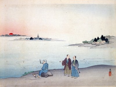 Zwei Männer, die an einem See spazieren, ca. 1870 von Japanese School