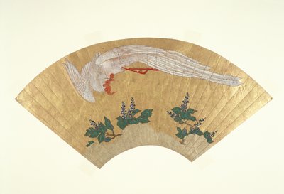 Unmontierter Fächer: Vogel taucht auf schneebedeckten Bambus, ca. 1700-60 von Japanese School