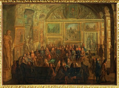 Ansicht des Salon de Diane im Louvre; eine Sitzung der Akademie der Malerei von Jean Baptiste (after) Martin