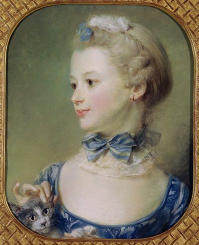 Junges Mädchen mit einer Katze von Jean Baptiste Perronneau