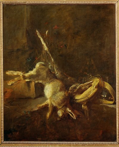 Zwei Hasen, ein Jagdsack und eine Pulverflasche von Jean-Baptiste Simeon Chardin