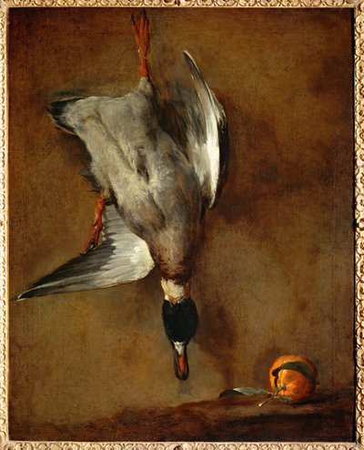 Ente, an der Wand aufgehängt, und Bitterorange von Jean-Baptiste Simeon Chardin
