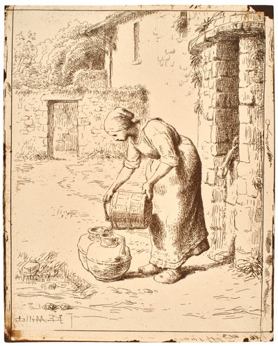 Frau beim Ausleeren eines Eimers von Jean-Francois Millet