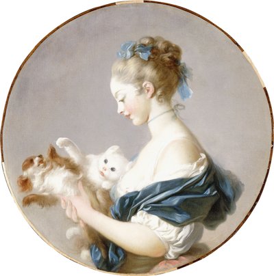 Mädchen spielt mit einem Hund und einer Katze von Jean Honore Fragonard