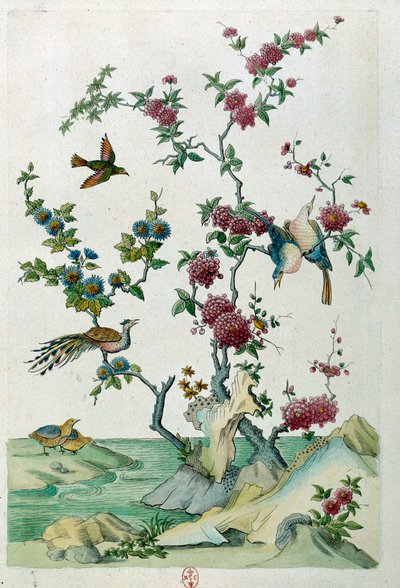 Zeichnung von einer chinesischen Vase: Vögel und Blumen von Jean Antoine Fraisse