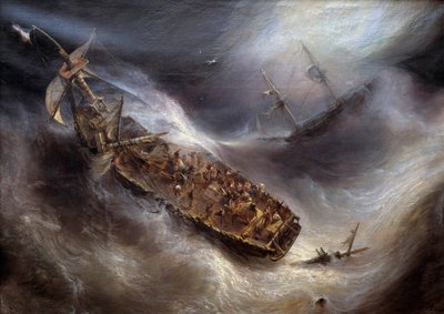 Hingabe von Kapitän Dess aus Bordeaux gegenüber dem Columbus-Dutch-Schiff im Sturm (Gemälde von Theodore Gudin, 1829) von Jean Antoine Theodore Gudin