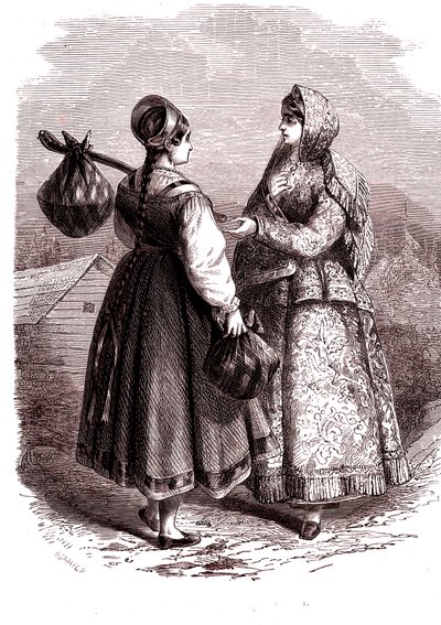 Russland. Frauen der Valdai-Berge. 1865 (Gravur) von Jean Antoine Valentin Foulquier