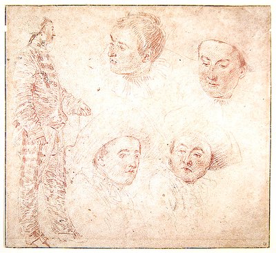 Eine Figur und vier Köpfe von Jean Antoine Watteau