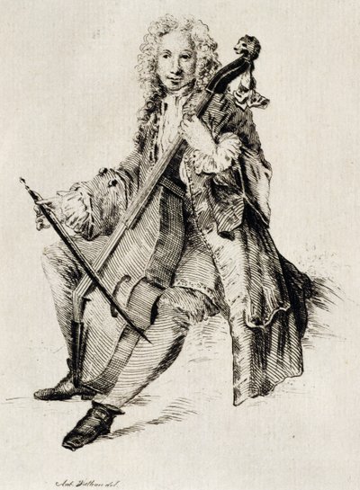 Cellospieler (Stich) von Jean Antoine Watteau