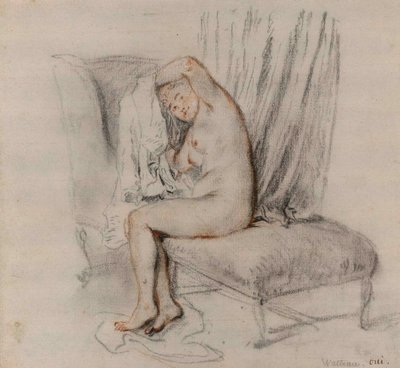 Nackte Frau zieht ihr Hemd aus von Jean Antoine Watteau