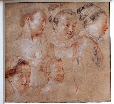 Fünf Frisuren von Frauen von Jean Antoine Watteau