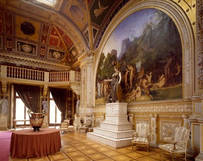 Ballsaal des Château de Dampierre, mit Fresken von Ingres und kolossaler Statue der Minerva, Frankreich von Jean Auguste Dominique Ingres