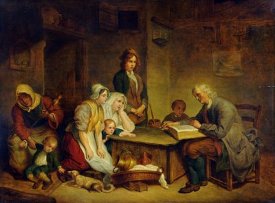 Ein Vater liest seiner Familie die Bibel vor von Jean Baptiste (after) Greuze