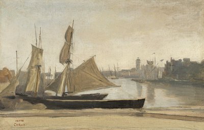Dunkerque, Fischerboote am Kai festgemacht, ca. 1830 von Jean Baptiste Camille Corot