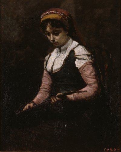 Mädchen mit Mandoline von Jean Baptiste Camille Corot