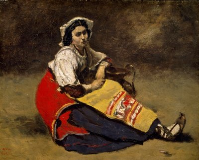 Italienerin, die auf dem Boden sitzt von Jean Baptiste Camille Corot
