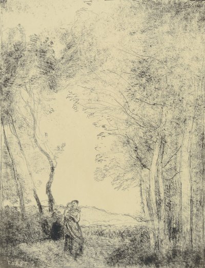 Junge Mutter am Waldeingang von Jean Baptiste Camille Corot