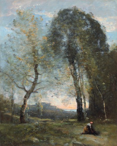 Bäuerin sammelt Holz, Italien, ca. 1870-2 von Jean Baptiste Camille Corot