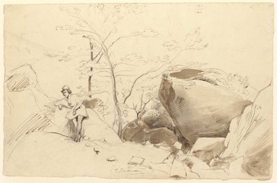 Feder und braune Tinte, Pinsel und braune Waschung über Bleistift auf Papier von Jean Baptiste Camille Corot