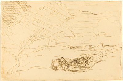 Wagen, der in die Stadt fährt von Jean Baptiste Camille Corot