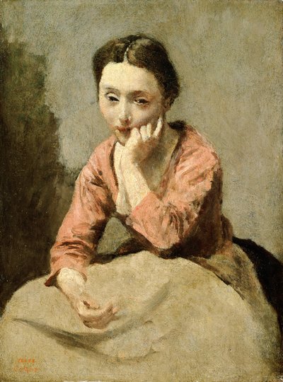 Frau in einer rosa Bluse von Jean Baptiste Camille Corot
