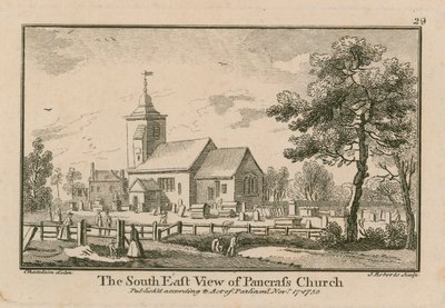 Die südöstliche Ansicht der St. Pancras Kirche, London von Jean Baptiste Claude Chatelain