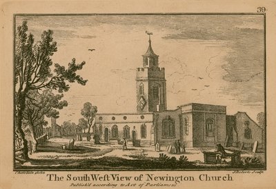Die Südwestansicht der Newington Church von Jean Baptiste Claude Chatelain